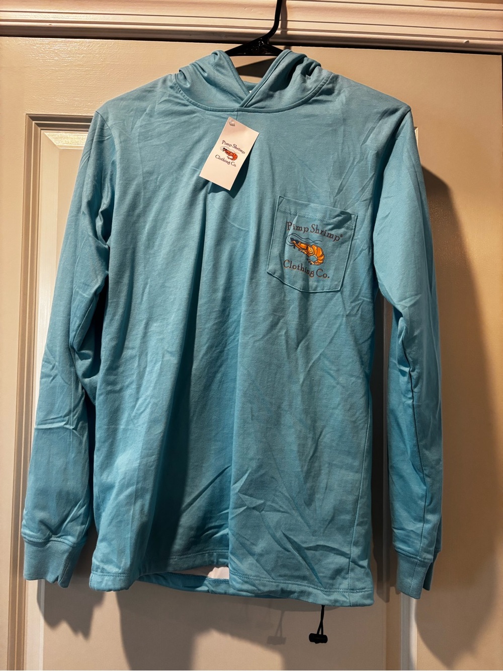 Pimp Shrimp Light Blue Hooded Long-Sleeve Pocket Shirt